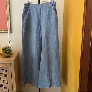 CP Shades Wendy Linen Wide Leg Pants Lagenlook Boho Palazzo Pull On Blue Size M